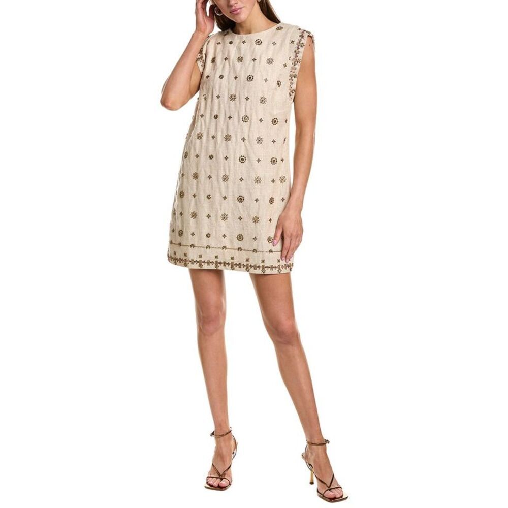 Endless Rose Womens  Beaded Linen-Blend Mini Dress, Brown
